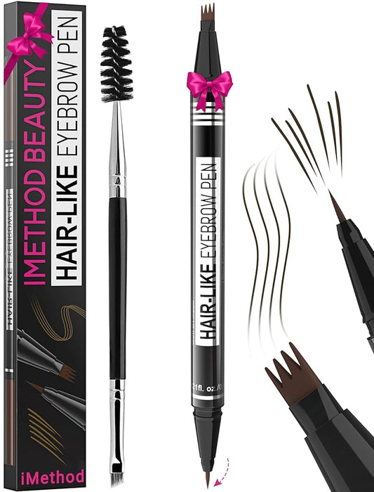 iMethod Eyebrow Pen - Eyebrow Pencil Magical 2-in-1 Eye Brow Pencils for Women with 4-Fork-Tip & Precise Brush-Tip for Natural Hair-Like Brows, Last All-Day, with Eyebrow Spoolie Brush, Black Brown-Velvo Beauty