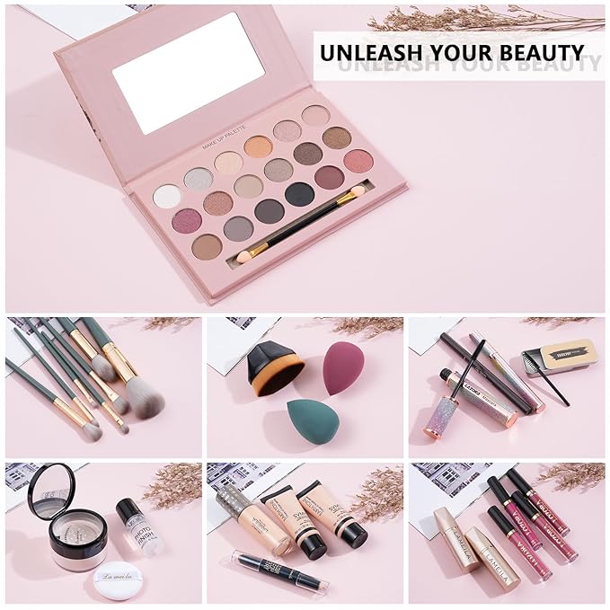 All in One Makeup Kit for Women Full Set Girl Makeup Gift Set Makeup Essentials Set Includes Foundation 18 Color Eyeshadow Palette Lipstick Eyebrow Pencil Makeup Gift Set-Velvo Beauty