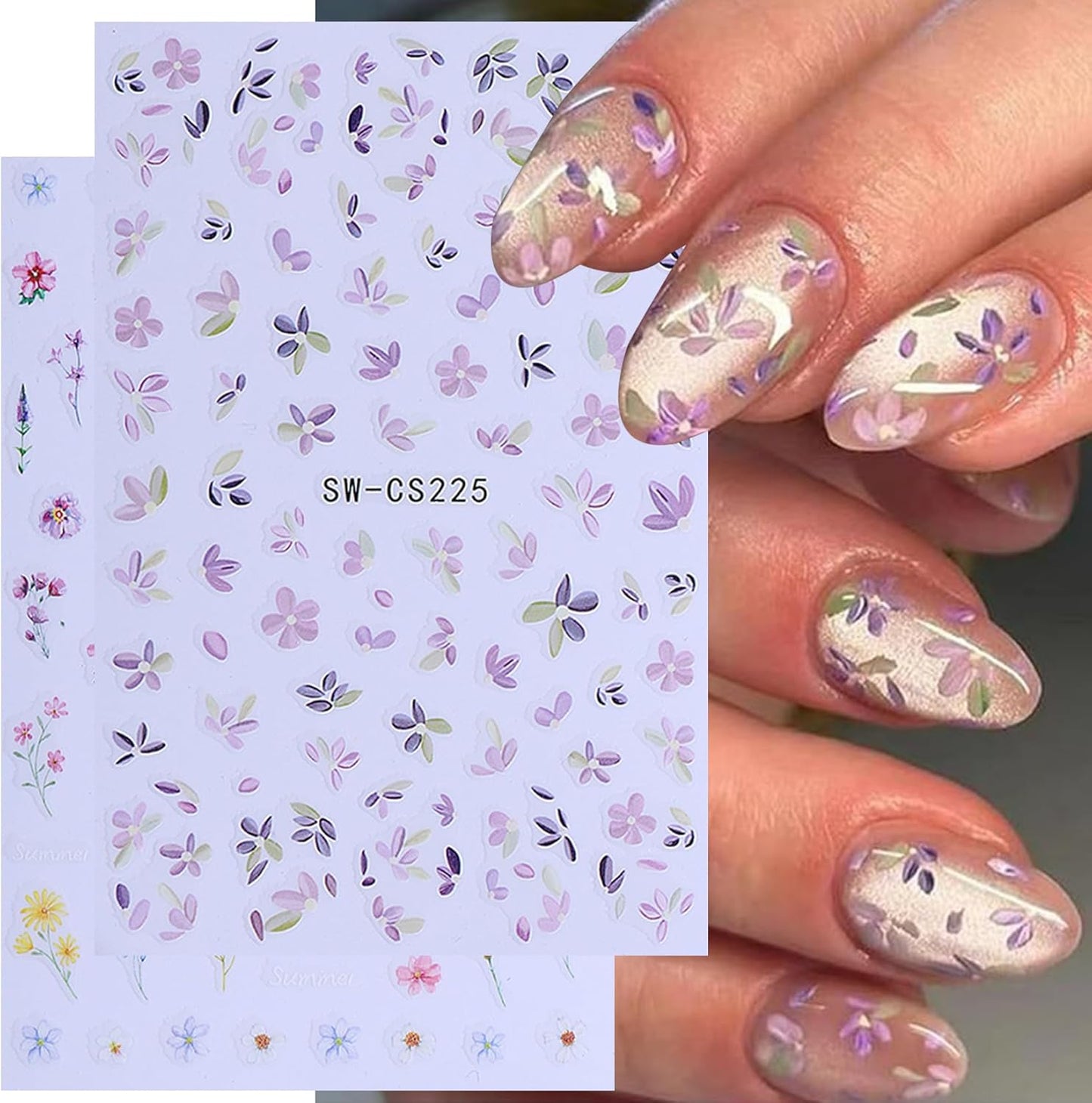 Flower Stickers Nail Art Decals 12PCS Summer Nail Art Designs with Tweezers Tulip Butterfly Leaf Florals Ladybug Decals 3D Self-Adhesive Manicure Simple Nail Stickers for Women Acrylic Nails Supplies-Velvo Beauty