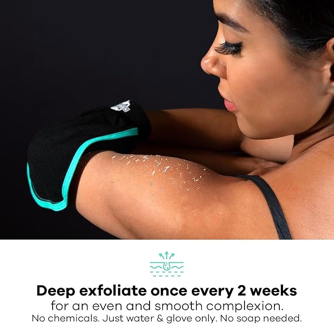 Dermasuri Deep Exfoliating Glove for Shower - Scrubbing Mitt Body Scrubber Gloves Skin Exfoliator & Eliminates Dead Skin - Keratosis Pilaris Scrub Spray Tan Remover - Korean Skincare for Body (2 Pack)-Velvo Beauty