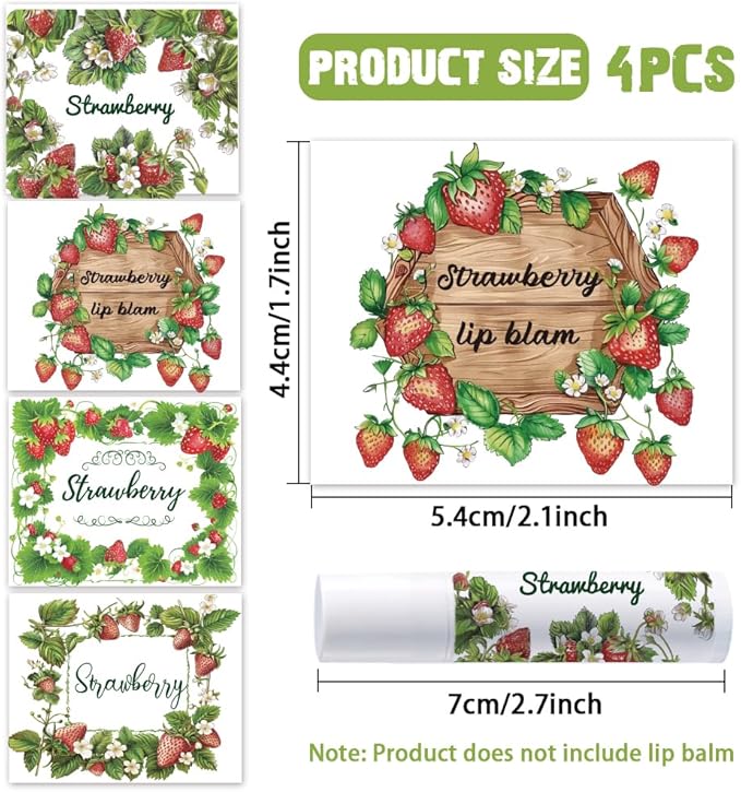 OLYCRAFT 100Pcs Self-Adhesive Lip Balm Tag Stickers 2.1x1.7 inch Waterproof Adhesive Label with Strawberry Rectangle Lipstick Tag Sticker for Lip Balm Container Tubes Lipstick Wrapping Decoration-Velvo Beauty