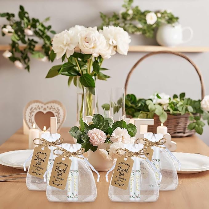 Demissle 50 Pcs Bridal Shower Lip Balm Gift Set with 100 Pcs Organza Bags Thank You Tags 20 Meters Rope wedding Party Favor for Guest Favors Gift Party Decoration Souvenirs(Floral)-Velvo Beauty