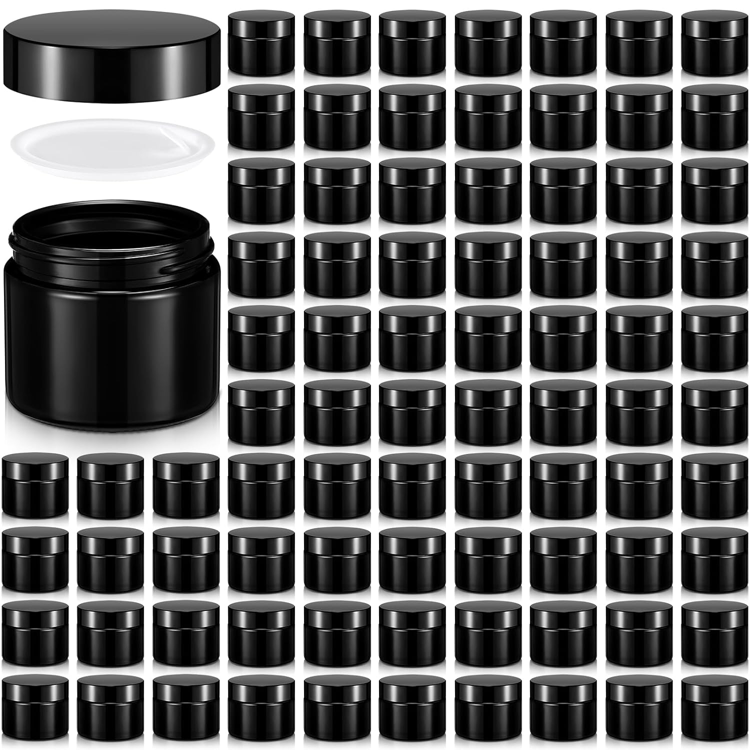 Domensi 72 Pcs 2 oz Glass Jars with Lids Travel Size Round Leakproof Empty Cosmetic Jars with Inner Liners Lid for Storing Makeup Lotions Face Cream Ointments Candle DIY Making (Black)-Velvo Beauty