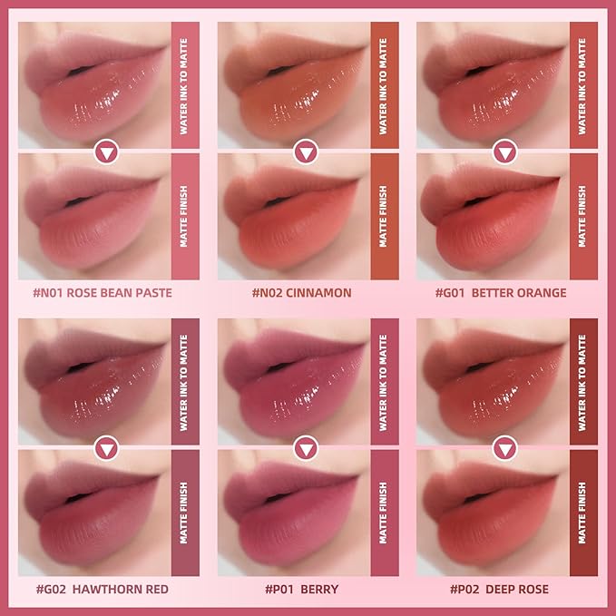 KIMUSE Water Gel Lip Tint 6 Colors Set, Highly Pigmented Long Lasting Moisturizing Glossy Lip Stains, Hydrate Lightweight Lip Gloss Makeup-Velvo Beauty
