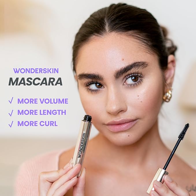 Wonderskin Mascara - Black Mascara for Volume, Length, and Curl - Lengthening, Volumizing & Smudge Proof Lash Makeup-Velvo Beauty