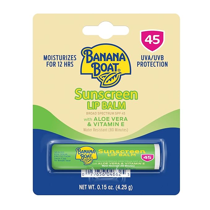 Banana Boat Sunscreen Lip Balm SPF 45 with Aloe Vera & Vitamin E, 0.15oz | Lip SPF, Aloe Vera Lip Balm with SPF, Vitamin E Lip Balm, Moisturizing Lip Balm, Lip Sunblock, Travel Sunscreen, 0.15oz-Velvo Beauty