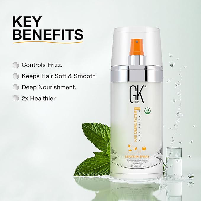 GK HAIR Global Keratin Leave-In Conditioner Detangler Spray 120 ml - For Dry, Damaged and Frizzy Hair Protection With Organic Natural Oil Strength & Shine | Hydrating Smoothing Styler-Velvo Beauty