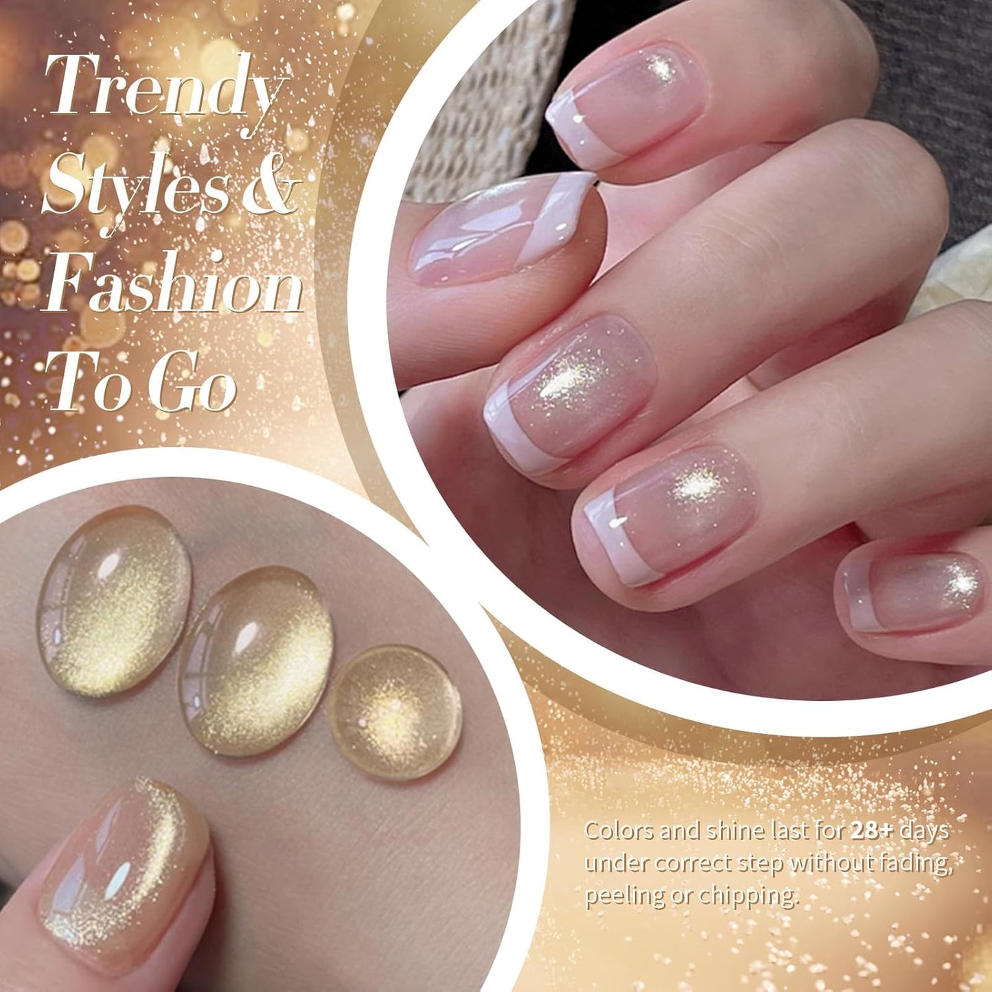 BORN PRETTY Cat Magnetic Eye Gel Nail Polish, Champagne Glitter Cat Magnetic Gel Nail Polish Magnetic Nail Polish for Nail Art Manicure Salon DIY at Home 15ML-Velvo Beauty