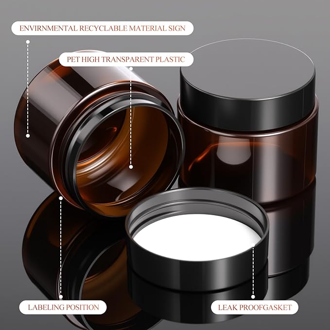 SATINIOR 24 Pieces Empty Clear Plastic Jars with Lids Round Storage Containers Wide Mouth for Beauty Product Cosmetic Cream Lotion Liquid Butter Craft and Food(Amber Lid,2 oz)-Velvo Beauty