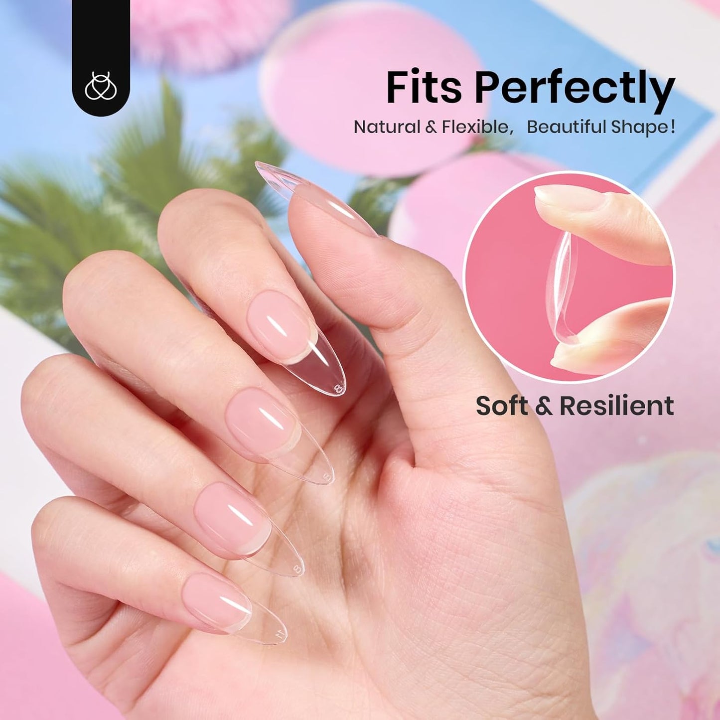 Beetles Gel Nail Tips Clear, Almond Medium, 288Pcs 10 Sizes, Pre-shaped Full Cover Soft Acrylic False Press On Nail Tips Almond Shape Easy Home DIY Fall Fake Nail Extension Art Salon Gift for Women-Velvo Beauty