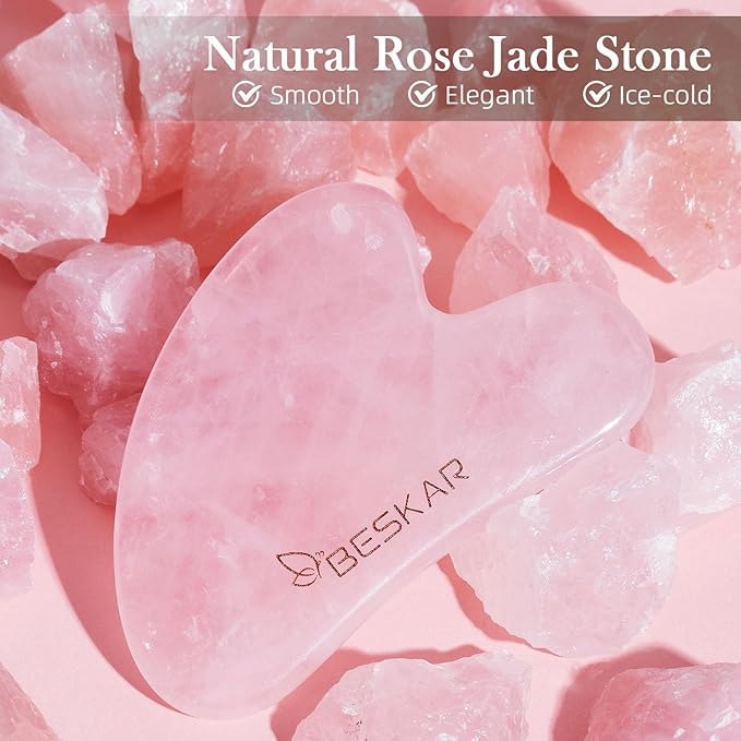 BESKAR Gua Sha Facial Tools, Natural Jade Stone Guasha Massager for Jawline Sculpting, Tighten Face Skin and Reduce Wrinkles, Face Eyes Body Neck Massage Tool, Skin Care Gift-Velvo Beauty