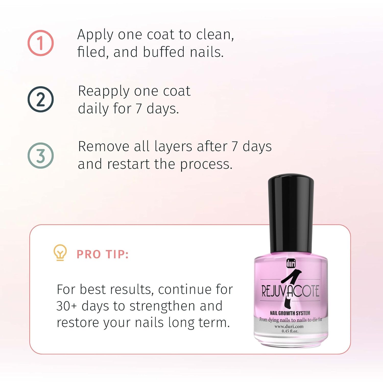duri Rejuvacote 1 Original Maximum Strength Nail Growth System Base, Top Coat - Nails Hardening, Repair, Chipping, Strengthen, Breaking and Brittle Treatment, by Duri cosmetics (Pack of 1)-Velvo Beauty
