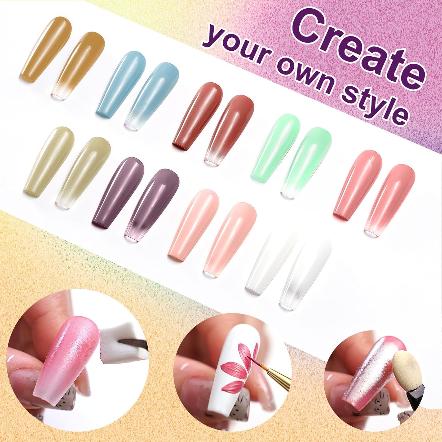 Gradient Painting Gel, 9 Colors Ombre Gel Nail Polish for Pigment Pat Nails Aura Nails French Manicure Soak Off UV Long-lasting Home Salon DIY Nail Art Monet’s Garden-Velvo Beauty