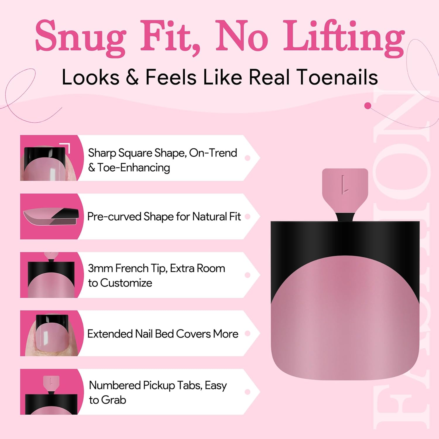 Toenail Press Ons French Tip, Berry Pink Black Elegant False Toe Nail Extension 15 Sizes 270 Pcs Sharp Square Acrylic Tips Pre-applied Nail Primer & Base Coat Full Cover for DIY Home 2025 Summer-Velvo Beauty