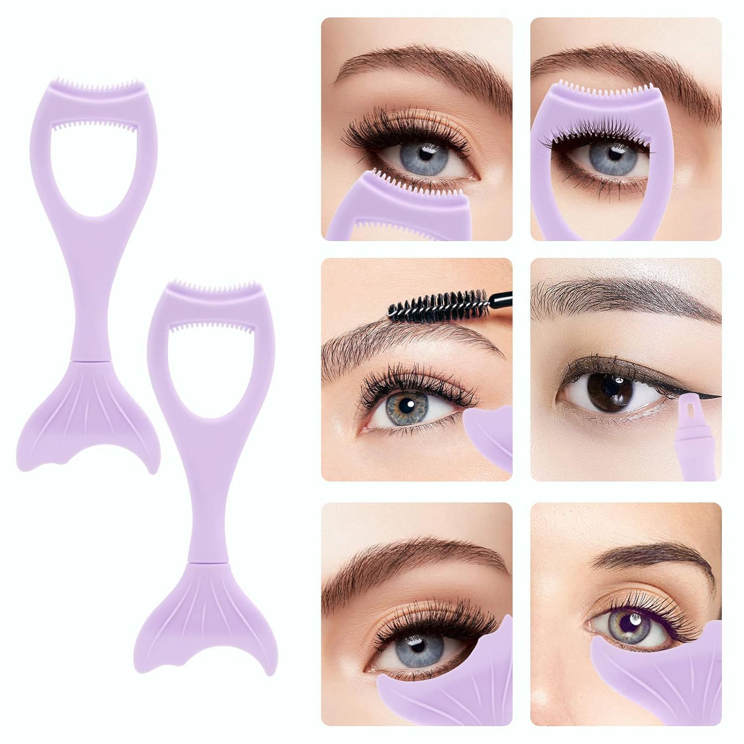 Tbestmax 2 in 1 Mascara Eyeliner Guard, Silicone Mascara Lash Shield Applicator, Eyelash Comb Purple 2 Pcs-Velvo Beauty