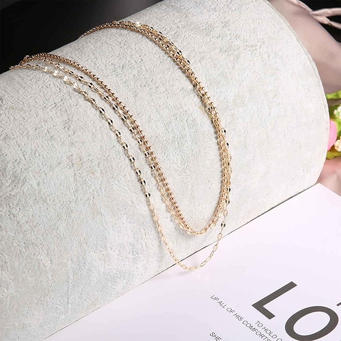Boho Layered Necklace Choker Gold Lace Chain Necklace Shimmer Shinny Necklace Vintage Multilayer Beaded Necklace Jewelry for Women and Girls-Velvo Beauty