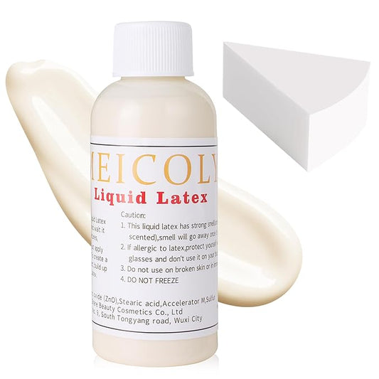 MEICOLY Light Flesh Liquid Latex with Sponge for Yarn Wood Makeup,Halloween Costume SFX Special Effects Makeup for Scar Burn Monster Zombie Cut Wound Skin Wrinkle,Latex Glue for Face and Body-Velvo Beauty