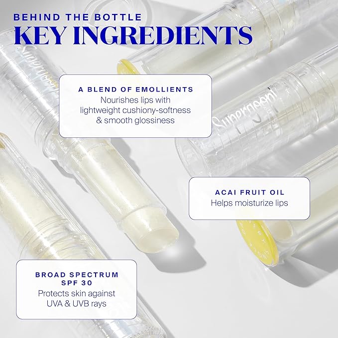 Supergoop! Lipscreen Sheer SPF 30 - Lightweight Clear Lip Balm with Acai Fruit Oil - Hydrates & Protects - Natural Finish - 0.12 oz-Velvo Beauty