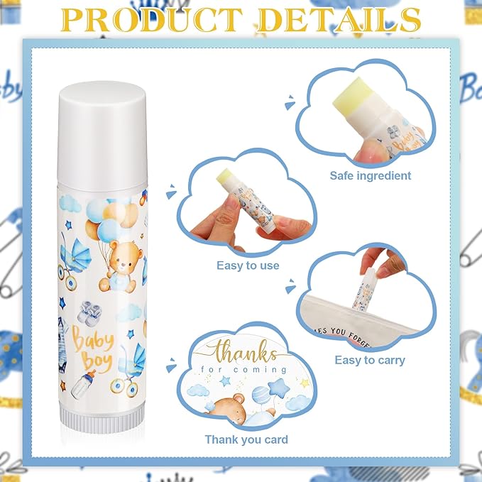 Fumete 50 Pack Bear Baby Shower Party Gifts Favors Bulk Lip Balms for Guests Boys Girls Neutral Gender Reveal Favors for Baby Shower Prizes Souvenirs Bags Stuffer Classroom Prizes-Velvo Beauty