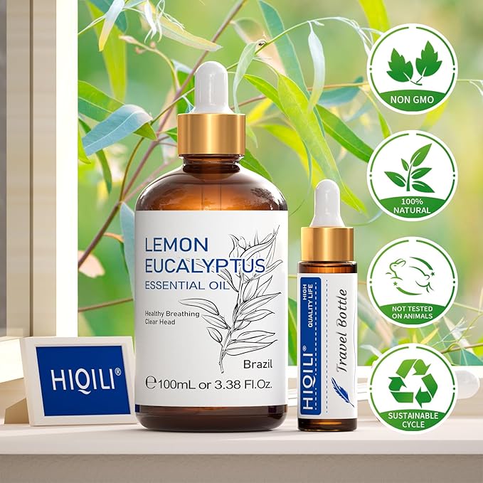 HIQILI Lemon Eucalyptus Oil, for Spary, Diffuser, Indoors, Outdoors, Garden, Yard, 100% Pure Natural - 3.38 Fl Oz-Velvo Beauty