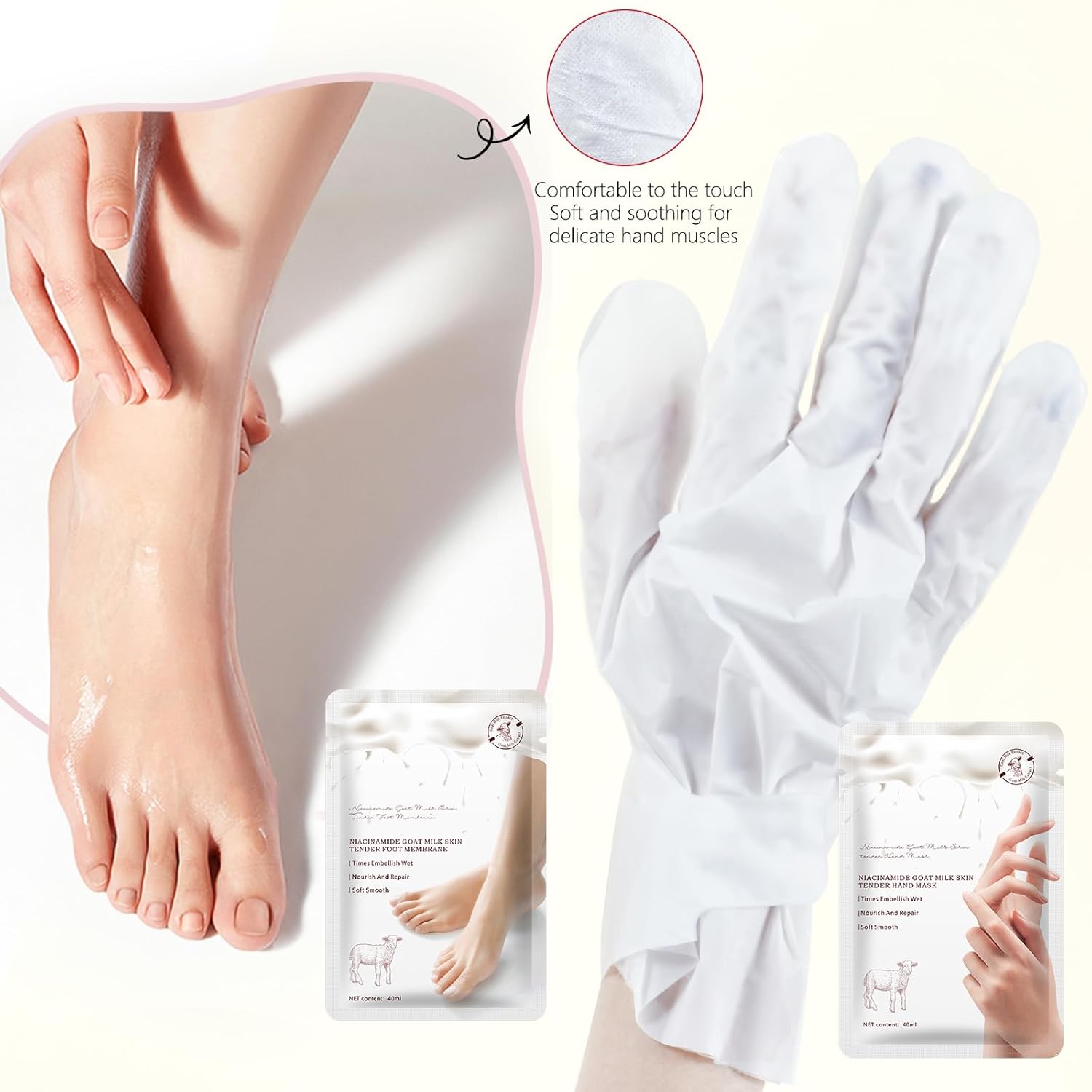 Hydrating Hand Foot Masks Set for Women Men,6 Pack Glove Mask for Dry Hand & 6 Pack Socks Mask for Dry Cracked Feet（Milk）-Velvo Beauty