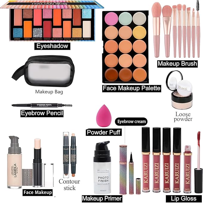 Makeup Sets Teens Makeup Kit for Women Full Kit Make up Kit Makeup Kits for Women Gift Eyeshadow Palette Concealer Palette Lipgloss Foundation Liquid Concealer Makeup Brushes Makeup Powder-Velvo Beauty
