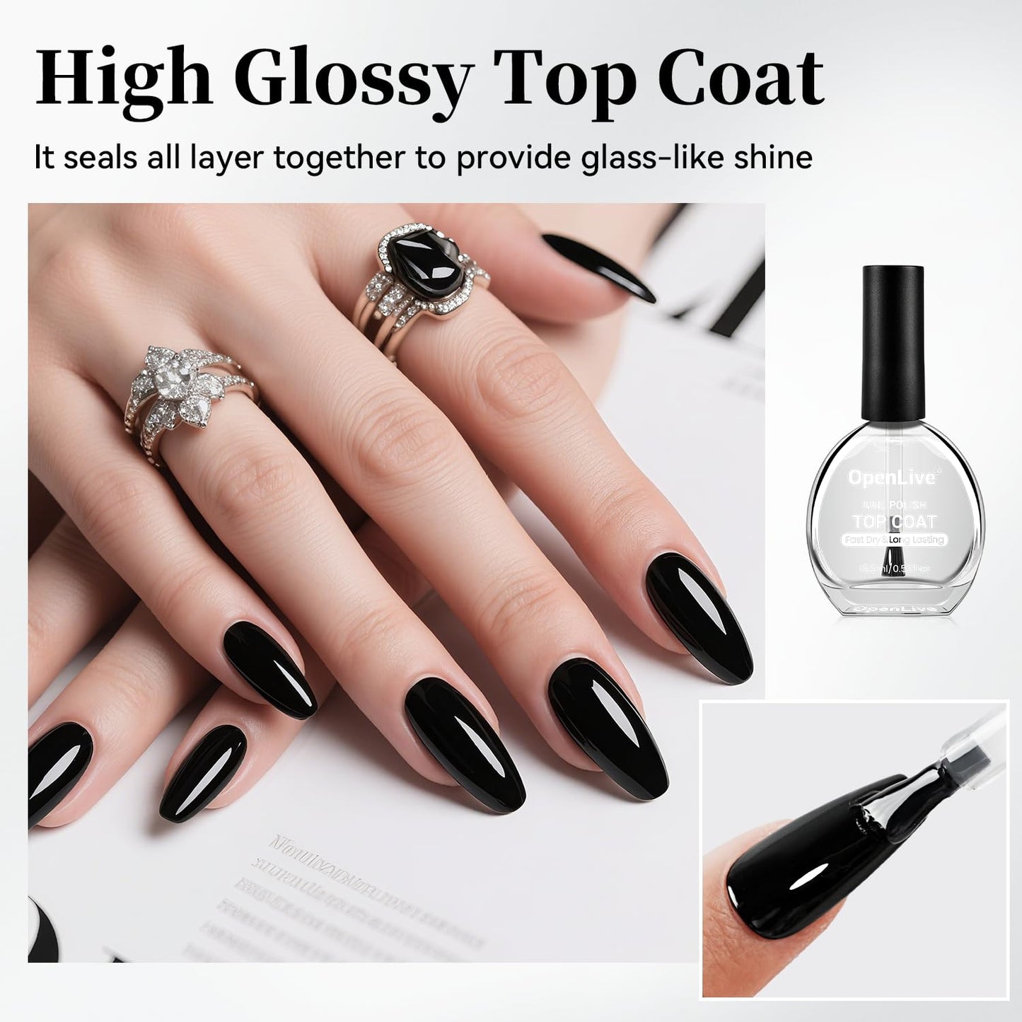 16.5ml Top Coat Clear Nail Polish, Quick Dry High Gloss Shine Large Volume Top Coat, Long Wear and Scratch Resistant for Women Salon DIY Nail Art-Velvo Beauty