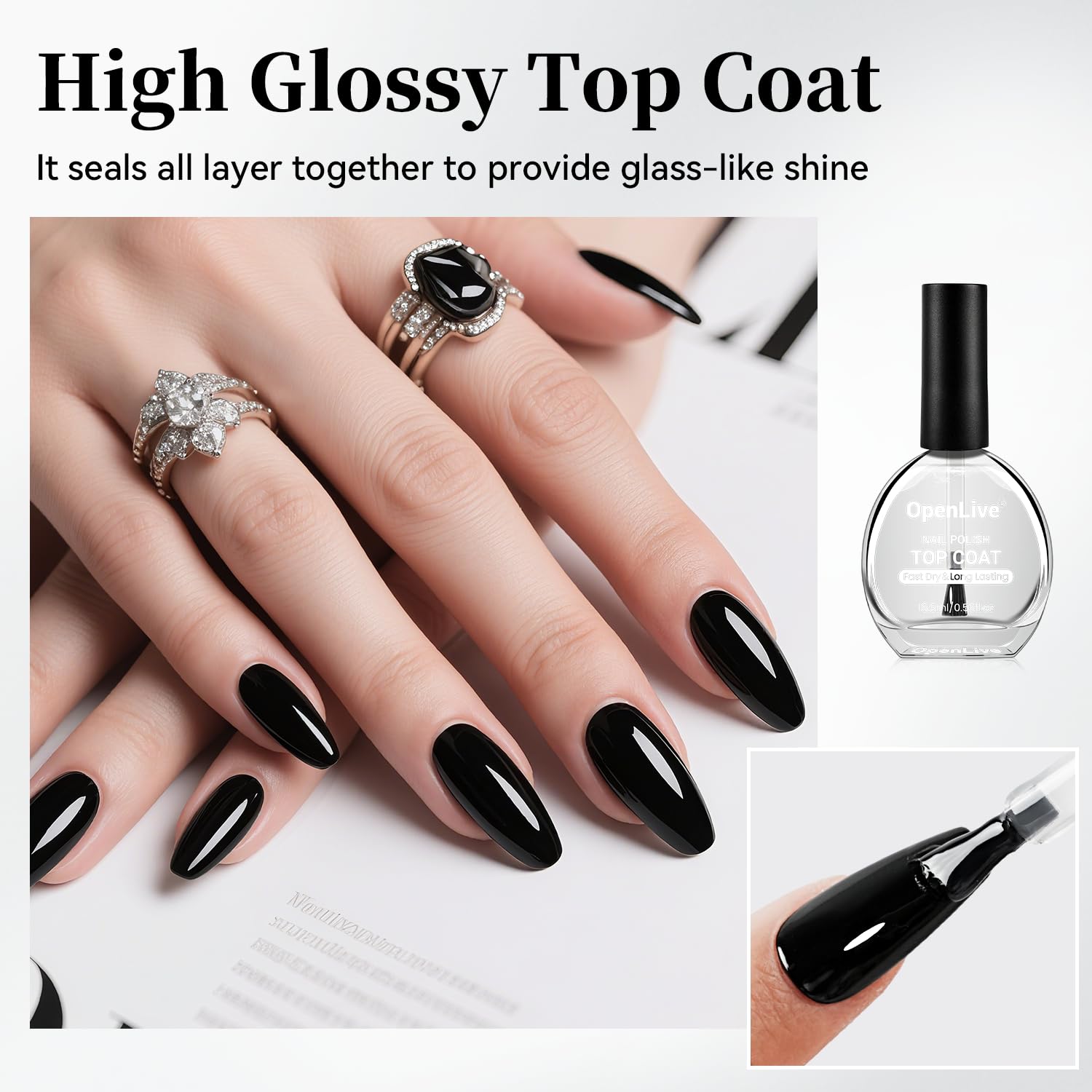 16.5ml Top Coat Clear Nail Polish, Quick Dry High Gloss Shine Large Volume Top Coat, Long Wear and Scratch Resistant for Women Salon DIY Nail Art-Velvo Beauty