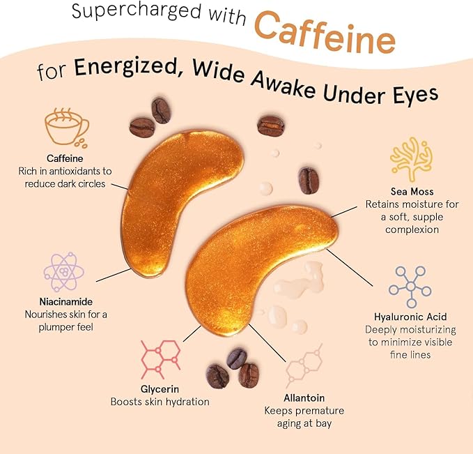 grace & stella Caffeine Under Eye Patches - Awakening Eye Patches for Puffy Eyes and Dark Circles - Under Eye Mask Patches with Niacinamide & Hyaluronic Acid - Vegan, Cruelty-Free (Bronze, 6 Pairs)-Velvo Beauty