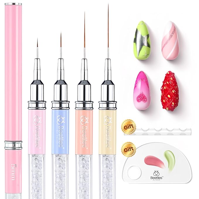 Beetles Gel Polish Nail Art Liner Brushes 5Pcs Painting Art Design Pen Set Diamond Application Rhinestone Handle Drawing Nail Art Brushes Tools Sizes 5/6/11/20/25mm Nail Art Design Gift for Women-Velvo Beauty