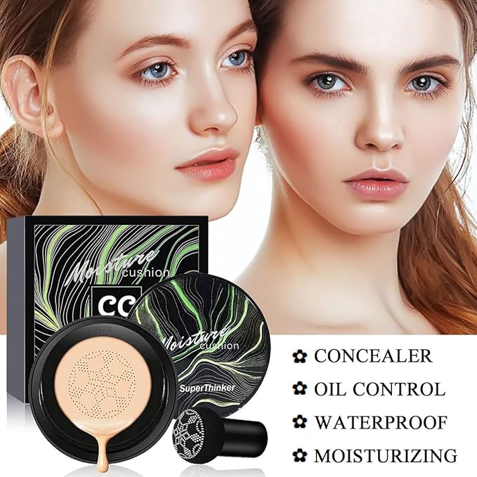 Air Cushion CC Cream Mushroom Head Cushion Foundation, BB Cream Face Makeup for Mature Skin Moisturizing Concealer Brighten Long-Lasting, Even Skin Tone for All Skin Types (Ivory)-Velvo Beauty