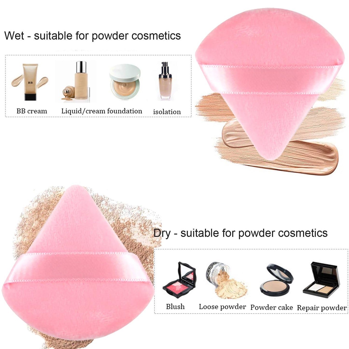 24 Pieces Powder Puff, Triangle Makeup Puff Cotton Powder Face Washable Body Powder Puff for Loose Powder Body Cosmetic Foundation Sponge Makeup Tool (12DP12LP)-Velvo Beauty