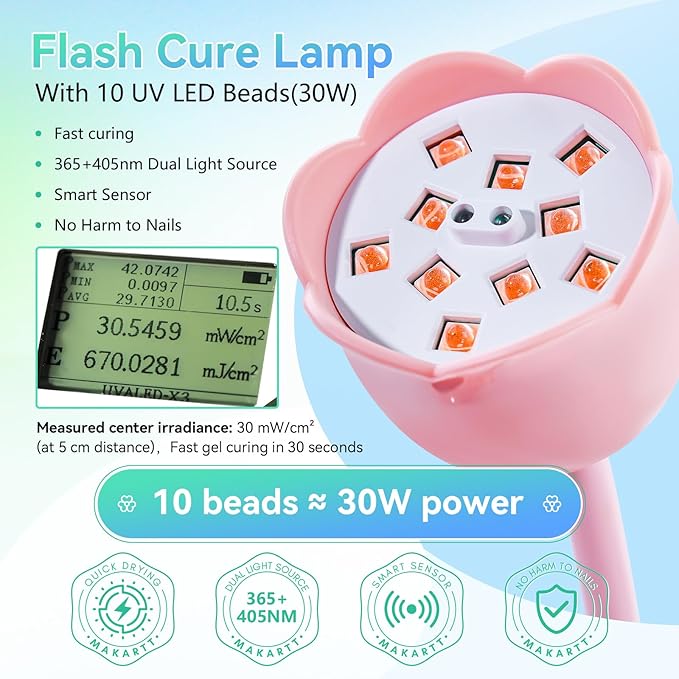 Makartt UV Nail Lamp: Flash Cure lamp UV Light for Gel Nails Polish Luminoza 30W Rechargeable LED Nail Dryer with 4 Timers & Auto Sensor Fast Curing Goosenecks Lamp for Home DIY Manicure (Pink)-Velvo Beauty