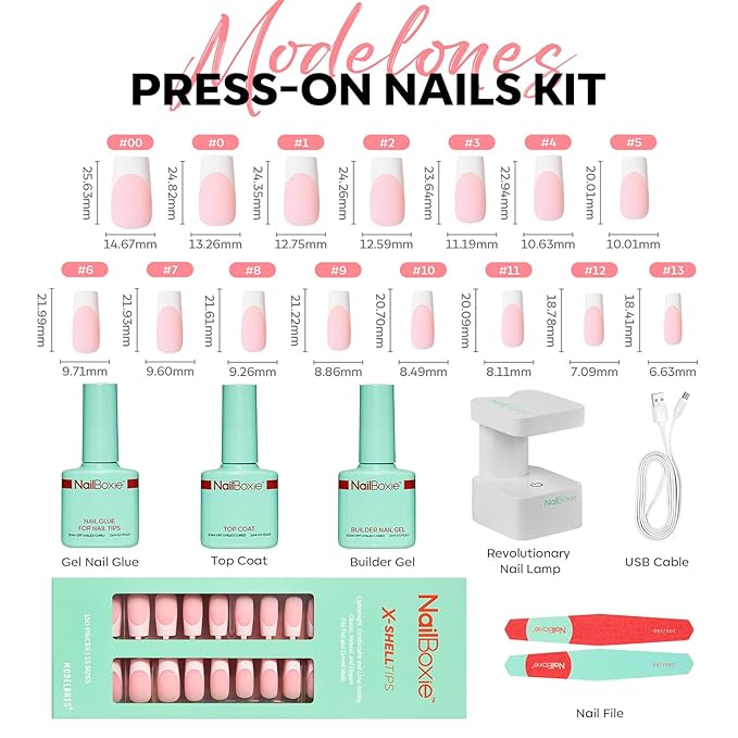 Gel Nail Kit, Top Coat, Nail Builder Gel and Nail Glue for Nail Tips, Press On Nails Kit with LED Light, 150 PCS Long Pink Square, 15 Sizes French Tip Press on Nails-Velvo Beauty