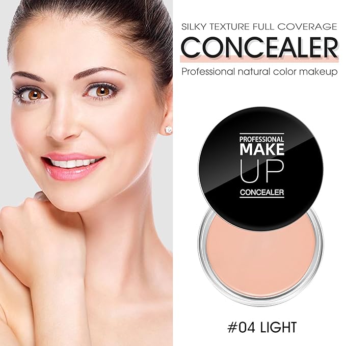 Cream Concealer Full Coverage Makeup, Matte Color Correcting Concealer with Brush, Waterproof, Conceals Blemish, Pores and Spots, Under Eye Makeup Concealer for Dark Circles (#04 LIGHT)-Velvo Beauty