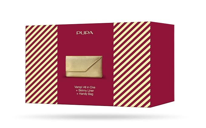 PUPA Milano Vamp! All In One And Skinny Liner Set - Volume Mascara And Ultra-Slim Eyeliner Pen - Naturally Formulated To Lengthen And Strengthen Lashes - Beautiful Gold Handbag - 3 Pc Mascara Kit-Velvo Beauty