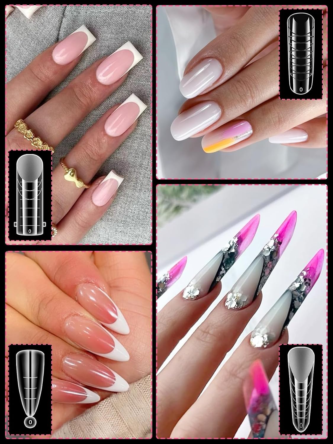 EBANKU Poly Gel Nail Forms - 96PCS Dual Forms for Builder Nail Extension, 4 Style 12 Size Dual Forms Set with 2.5oz Slip Solution, Brush, File, 5PCS Clips-Velvo Beauty