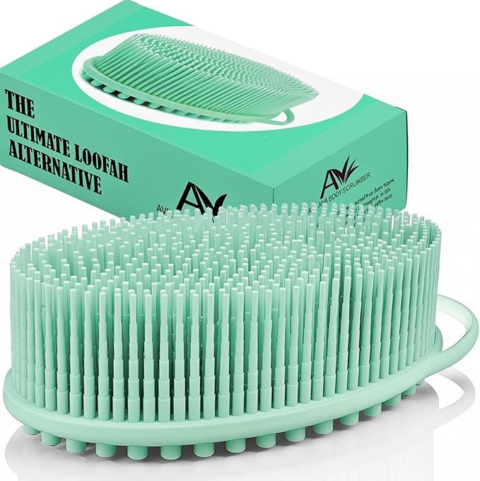 Avilana Silicone Body Scrubber – Gentle Shower Brush & Loofah Alternative- Food Grade & Lab Tested – Fast-Drying, Hygienic, BPA-Free Silicone Body Gentle Exfoliator (Green, Massage)-Velvo Beauty