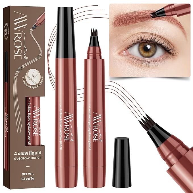AWROSE Eyebrow Pencil, 3D Waterproof Microblading Eyebrow Pen 4 Fork Tip Tattoo Pencil, Precise Natural Brow Magic Eye Brow Pencil with Hair Like Strokes, 4 Points Multi-Used Eye Brow Pen for Women-Velvo Beauty