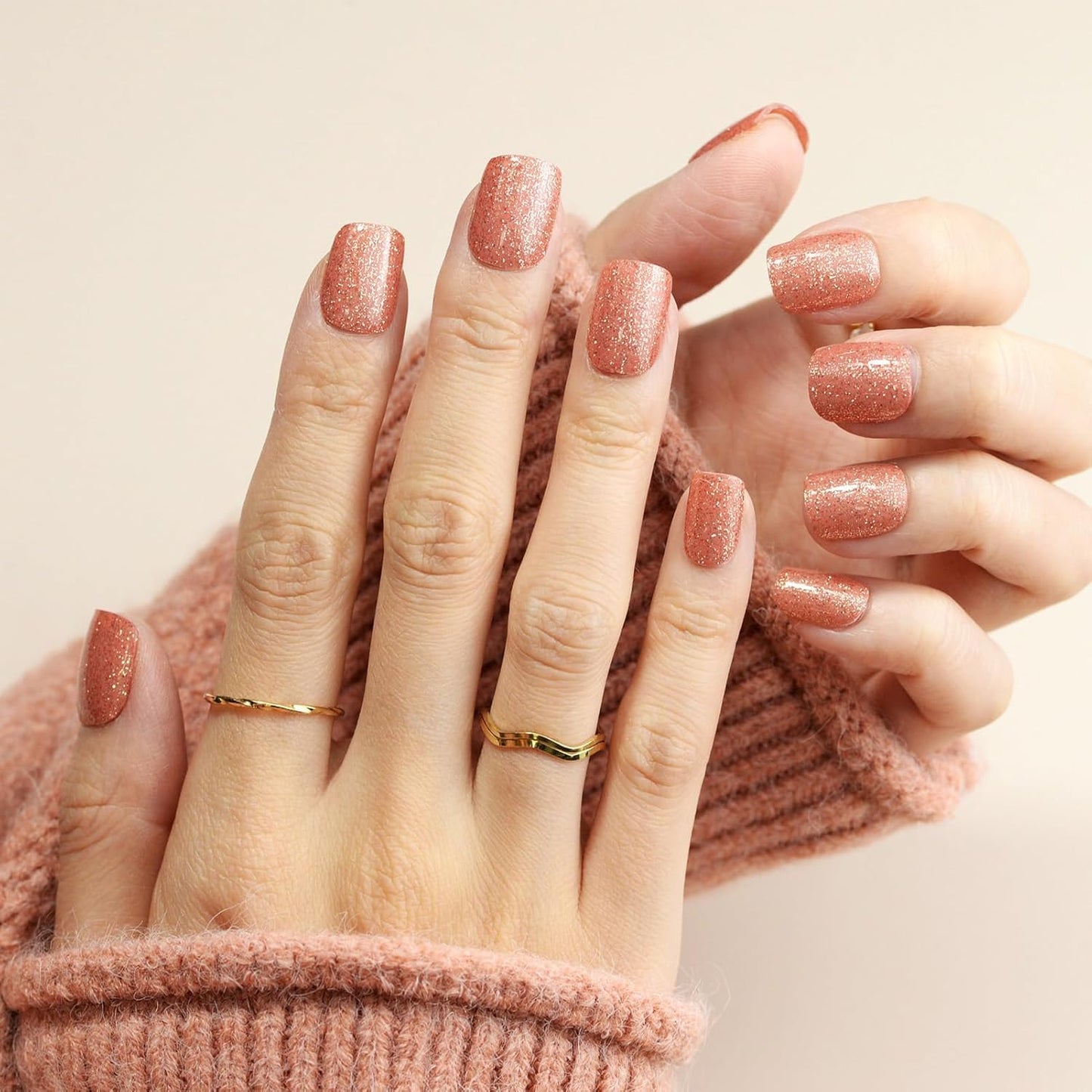 Nail Polish Strips, 32PCS Salon Quality Wraps, Long Lasting Gel Nail Stickers for Women Easy Apply& Remove (Golden Dust Gold)-Velvo Beauty