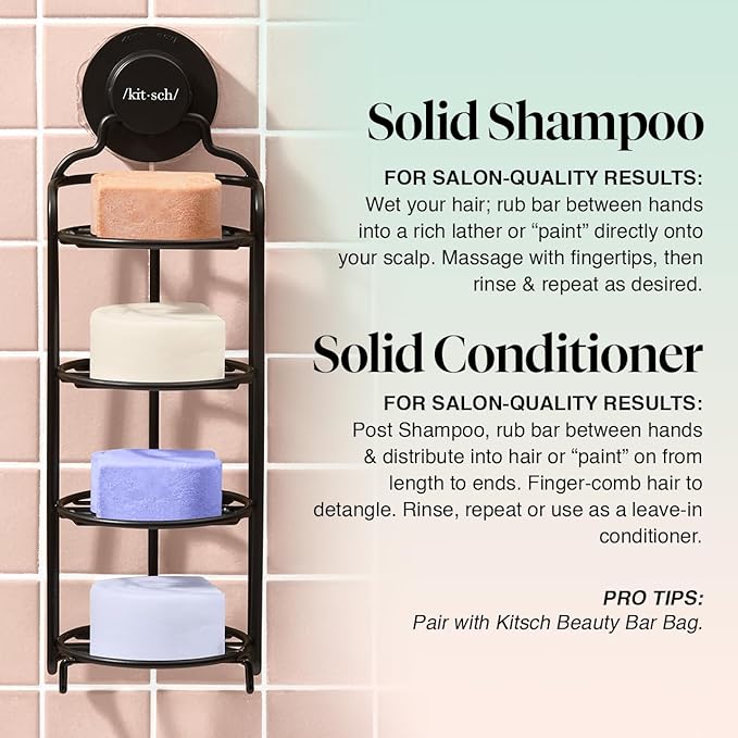 Kitsch Shampoo and Conditioner Set - 4pc Sampler Bars with Rice Water Shampoo and Conditioner, Castor Oil Shampoo & Coconut Oil Conditioner - Bottle-Free Beauty for Hair Growth, Repair & Moisture-Velvo Beauty