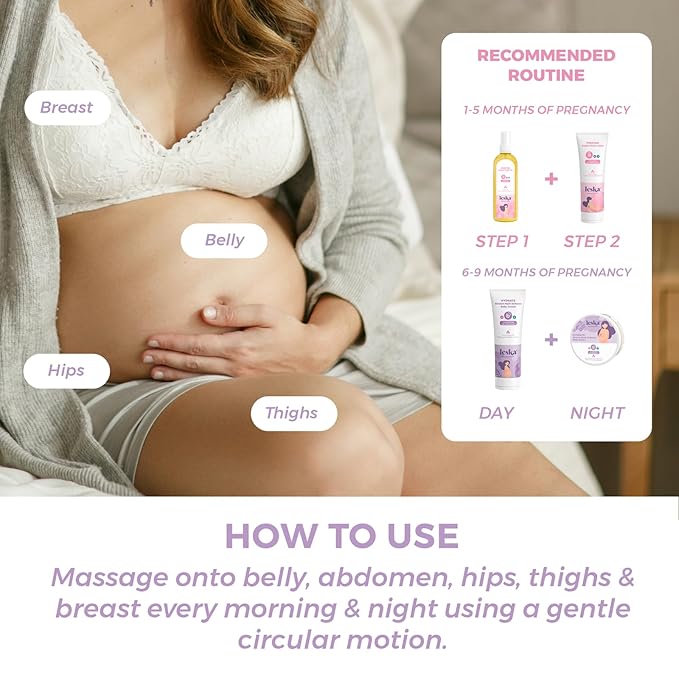 Leska Pregnancy Stages A & B Set | Belly Lotion, Belly Oil, Stretch Mark Defense Cream & Belly Butter | Pregnant Mom Months 1-9 | Part of Complete 3-Part Pregnancy Skincare System (Set of 4, 4-4.93oz)-Velvo Beauty