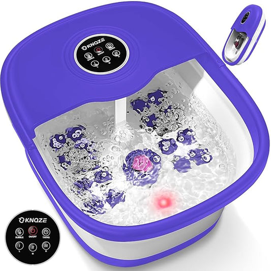 Collapsible Foot Spa with Heat, Remote Control, Temperature Control, Bubbles, Pumice Stone, Red Light, Timer, 16 Massage Roller Pedicure Foot Bath Tub Foot Soaker for Feet Stress Relief, Purple-Velvo Beauty