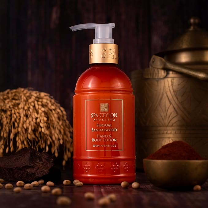 SPA CEYLON Sensual Sandalwood Hand and Body Lotion | Deep Hydrating Body Moisturizer with Coconut | Almond & Rice Bran | Cooling & Invigorating | Suitable for All Skin Types-Velvo Beauty