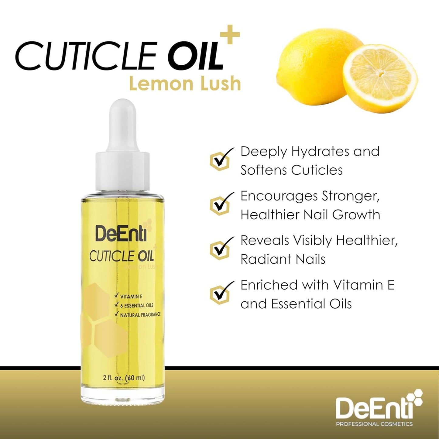DeEnti Cuticle Oil, Jojoba Oil for Nails, 2oz Hydrating Cuticle Nail Oils, Lush Lemon Scented Cuticles Repair, Vitamin E Nail Supplies, Professional Salon Quality Manicure Supplies-Velvo Beauty
