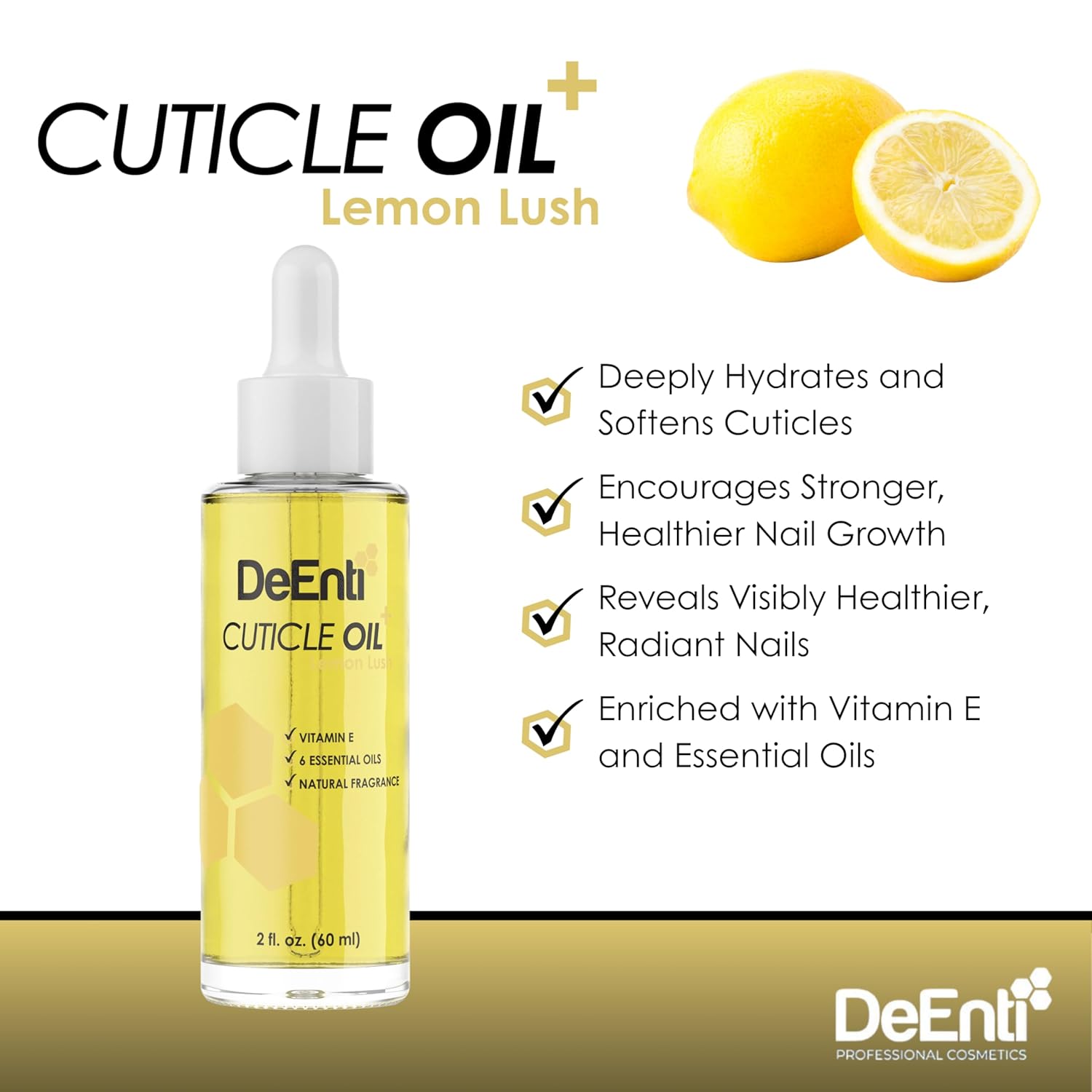 DeEnti Cuticle Oil, Jojoba Oil for Nails, 2oz Hydrating Cuticle Nail Oils, Lush Lemon Scented Cuticles Repair, Vitamin E Nail Supplies, Professional Salon Quality Manicure Supplies-Velvo Beauty