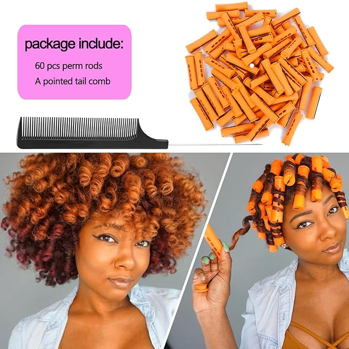 60pcs Perm Rods Set for Natural Hair Cold Wave Rods Hair Rollers for Women's Long Medium short Hair Curler Styling DIY Hairdressing Tools（Orange）-Velvo Beauty