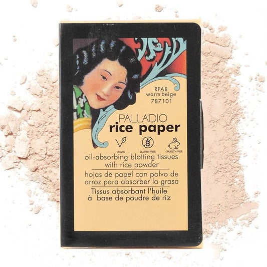 Palladio Rice Paper Facial Tissues for Oily Skin, Face Blotting Sheets Made from Natural Rice, Oil Absorbing Paper with Rice Powder, 2 Sided, Instant Results, Warm Beige, 40 Count, Pack of 1-Velvo Beauty