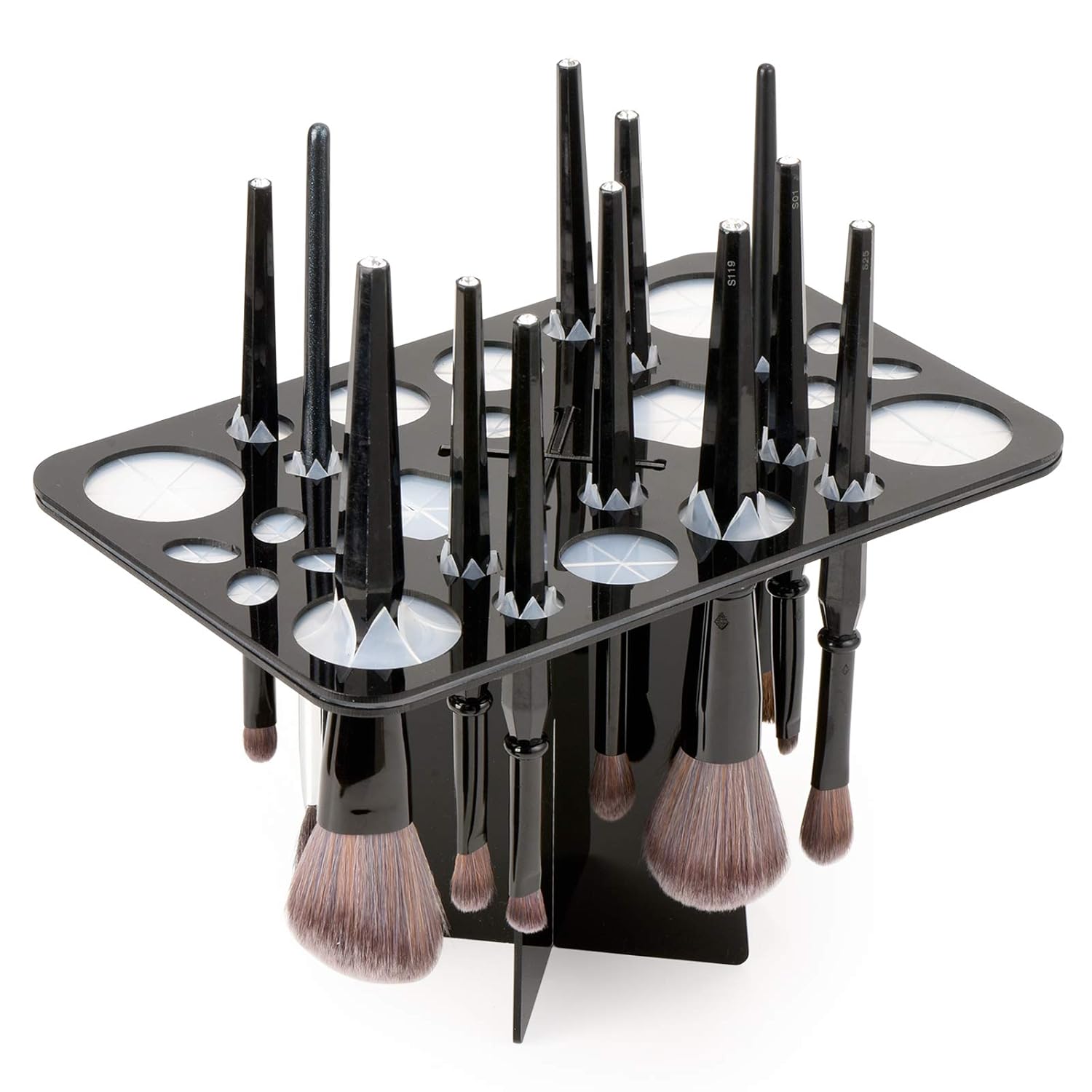 Acrylic Makeup Brushes Drying Rack, Brushes Dryer, Collapsible Holder Stand Tree Tray Support Display for Makeup Artist Nail Brushes Paintbrushes Makeup Lovers, 28 Slot, Black, Unisex-Velvo Beauty