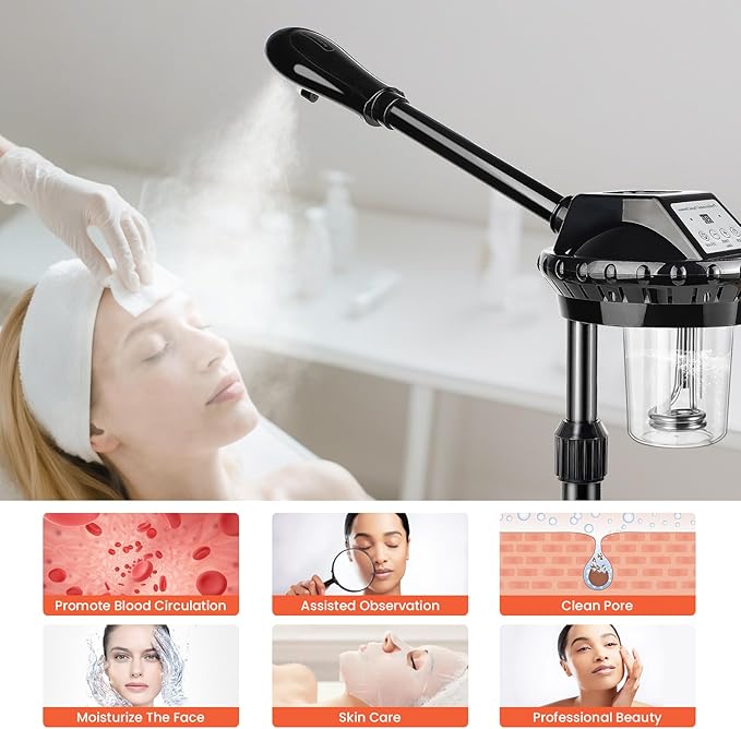 Professional Face Steamer, Adjustable Height and Angle, Facial Steamer Clean Skin Firming Pores and Moisturizing Suitable for a Beauty, Spa, at Home-Velvo Beauty